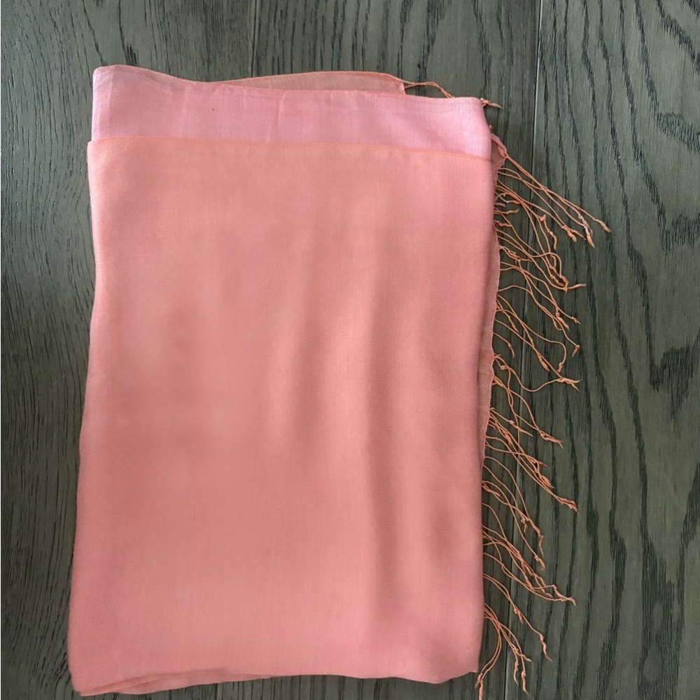Soft Pink Woven Scarf with Fringe